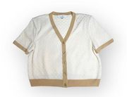 new St John Collection ꧁ Gold Hardware Button Knit Cardigan ꧂ Ivory Textured ꧂