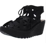 NEW FLY London Womens Black Yote828 Leather Fashion Evening Sandals