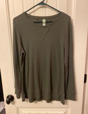 Green Waffle Knit Long Sleeve Shirt