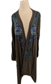 Johnny Was Draped Cardigan Embroidered Open Waterfall Sweater/tunic EUC