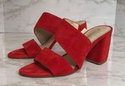 Louise et cie red orange suede strappy block heels  shoes size 8.5m