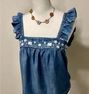 Francesca’s Collection denim ruffle top