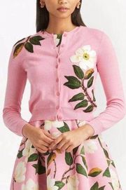 Oscar de la Renta Floral Embroidered Cardigan Small Virgin Wool $3411