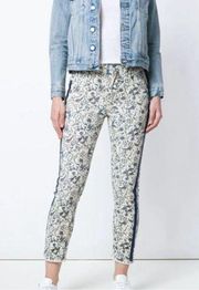 ISABEL MARANT ÉTOILE Floral Print Straight Leg Denim Pants In White Size 42