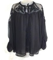 Hayden Women's Mesh Floral Lace and Sheer Peasant Blouse Size S