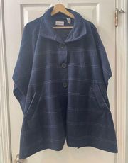 Le Moda Blue‎ Plaid Button Front Poncho Style Sweater One Size Womens