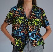 Vintage Notations Multicolor Butterfly Button Up Shirt with built in tank