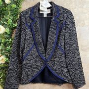 Doncaster Tweed Boucle Collared Blazer Jacket Career Gray Black Blue Size 4