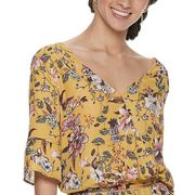 Bare Back Blouse by LIVE TO BE SPOILED Yellow Floral Cropped Top ~ Women's XXL