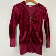 Juicy Couture Y2K Maroon Velvet Track Suit Zip Up Hoodie Sweatshirt XS