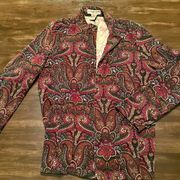 Shirt Jacket Women Petite M Paisley Long Sleeve Crew Neck Full Zip