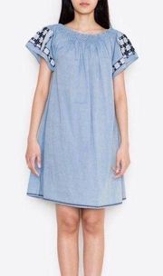 Ulla Johnson Jonas Dress Chambray Off Shoulder Denim Size 6 Scoop Neck Mini