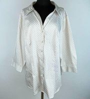 Lane Bryant Gray White Polka Dot Button Down Shirt