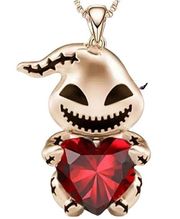 Oogie Boogie Red Heart Necklace Gold Metal Pendant Nightmare Before Xmas