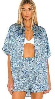 Revolve Fifi Frankies Bikinis Silk Button Up Paisley Shirt and Shorts Set sz Med