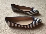 Gemma Flats In Stripe 8 Navy Blue White Pointy Ballet Shoes