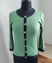 Juicy Couture | Gold Button Up Sweater Green Navy 3/4 sleeve Classic Cardigan