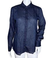 Massimo Dutti Shirt Women 6 Blue Stripe Button Up Casual Office Career Versatile