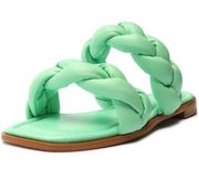 Schutz Soo Flat Green Leather Braided Straps Slip On Open Toe Flat Sandal 8.5