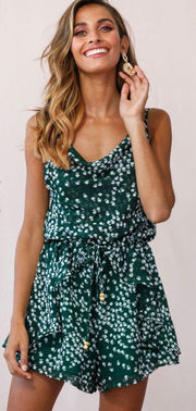 Dark Green Floral Romper