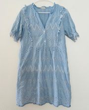 Jennifer & Grace Blue Eyelet Lace Embriodered Short Sleeve Boho Mini Dress