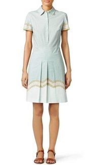 Tory Burch Emmy Green Printed Cotton Short Sleeve Pleated Shirt Dress Size 0