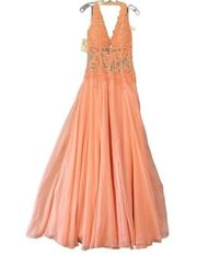 Tony Bowls Le Gala Women Dress Size 8 Orange Coral Elegant Maxi Gown Sleeveless