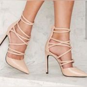 Nasty Gal Women Size 7.5 Cecily Nude Beige Strappy High Heels Stiletto Party