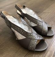 Charter Club Haffair Mink Grey Rhinestone Open Toe Kitten Heels 7.5