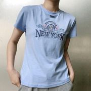 Brandy Melville New York Concrete Jungle Embroidered Baby Tee in Blue One Size