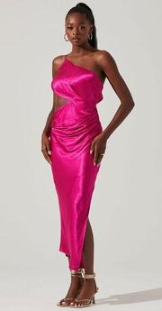 ASTR the Label Hot Pink Satin Halter Cut Out Midi Dress - Pink SZ S