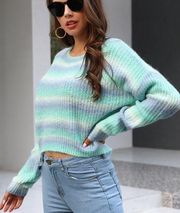 🐠💚Ombré Lace Up Back Crop Sweater🐠💙NWT~xs