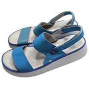 Fly London Cura Blue Tumbled Leather Slingback Platform Sandals EU 41 US 10.5