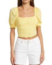 Sophie Rue Crop Top Women Size XL Extra Large Yellow White Puff Sleeve Blouse