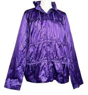 LAURA ASHLEY Retro Purple Snake Embossed Metallic 80’s Ruffle Jacket Lined Sz L