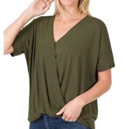 Zenana Olive Wrap Top Size XL