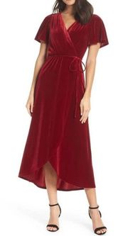 NEW Chelsea 28 Wine Red Faux Wrap Velvet MIDI Dress - XXL