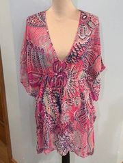 Tommy Bahama 💕💕 Carnival Lights Short Caftan Swim Cover Up - Azalea Pink Medium