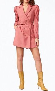 Adelyn Rae Kayla Pinstripe Belted Blazer Dress in Desert Rose Pink Size Medium