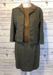 vintage Glenhaven Green & Brown tweed 3 piece skirt suit late 50 size medium