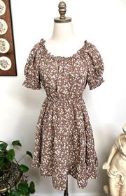 Blu Pepper Ditsy Floral Print Puff Sleeve Tie Back Mini Dress Cottagecore Small