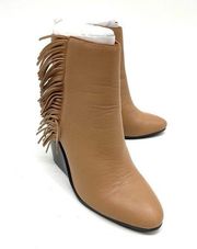 NEW See by Chloe Tan Leather Fringe Trim Wedge Ankle Bootie