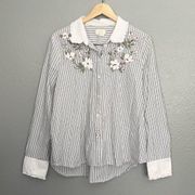 Kate Spade Embroidered Stripe Ruffle Top