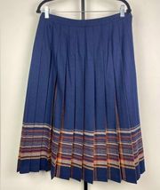 Vintage Pendleton Wool Midi Pleated Peek-A-Boo Plaid Navy/Brown Skirt
