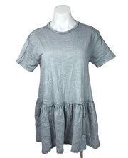 Pull&Bear Gray Jersey Cotton Oversized Short Sleeve Mini Ruffle T-Shirt Dress XS