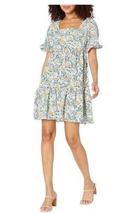 BCBGeneration Fit and Flare Puff Sleeve Square Neck Tie Back Floral Dress Size M