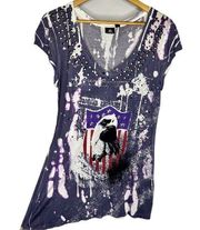 Rock & Republic Splatter Dye Patriotic Eagle V-Neck T-Shirt Women’s Size M