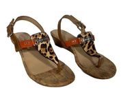 ANTONIO MELANI Animal Print Real Fur Leather Wedge Sandals, Orange Accent 5.5M