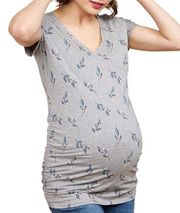 Motherhood Maternity Women's Maternity Tossed Floral Ruched Side T-shirt