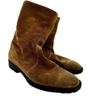 J. Crew Suede Booties Mid Calf Side Zipper Square Toe Heeled Outdoor Brown 6